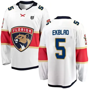 Men's Aaron Ekblad Florida Panthers ＃5 Breakaway White Away 2025 Stanley Cup Final Jersey
