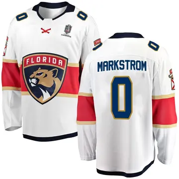 Men's Jacob Markstrom Florida Panthers ＃0 Breakaway White Away 2025 Stanley Cup Champions Patched Jersey