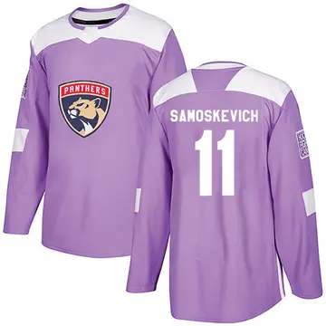 Men's Mackie Samoskevich Florida Panthers ＃11 Authentic Purple Fights Cancer Practice Jersey