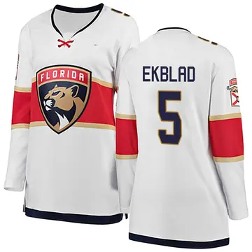 Women's Aaron Ekblad Florida Panthers ＃5 Breakaway White Away 2025 Stanley Cup Final Jersey