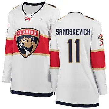 Women's Mackie Samoskevich Florida Panthers ＃11 Breakaway White Away 2025 Stanley Cup Final Jersey