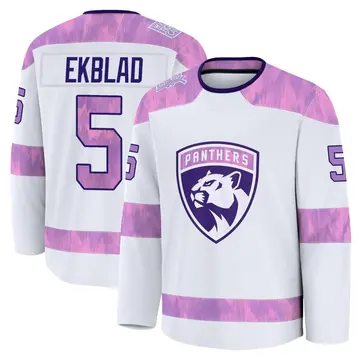 Youth Aaron Ekblad Florida Panthers ＃5 Premium White 2024 Hockey Fights Cancer Practice Jersey